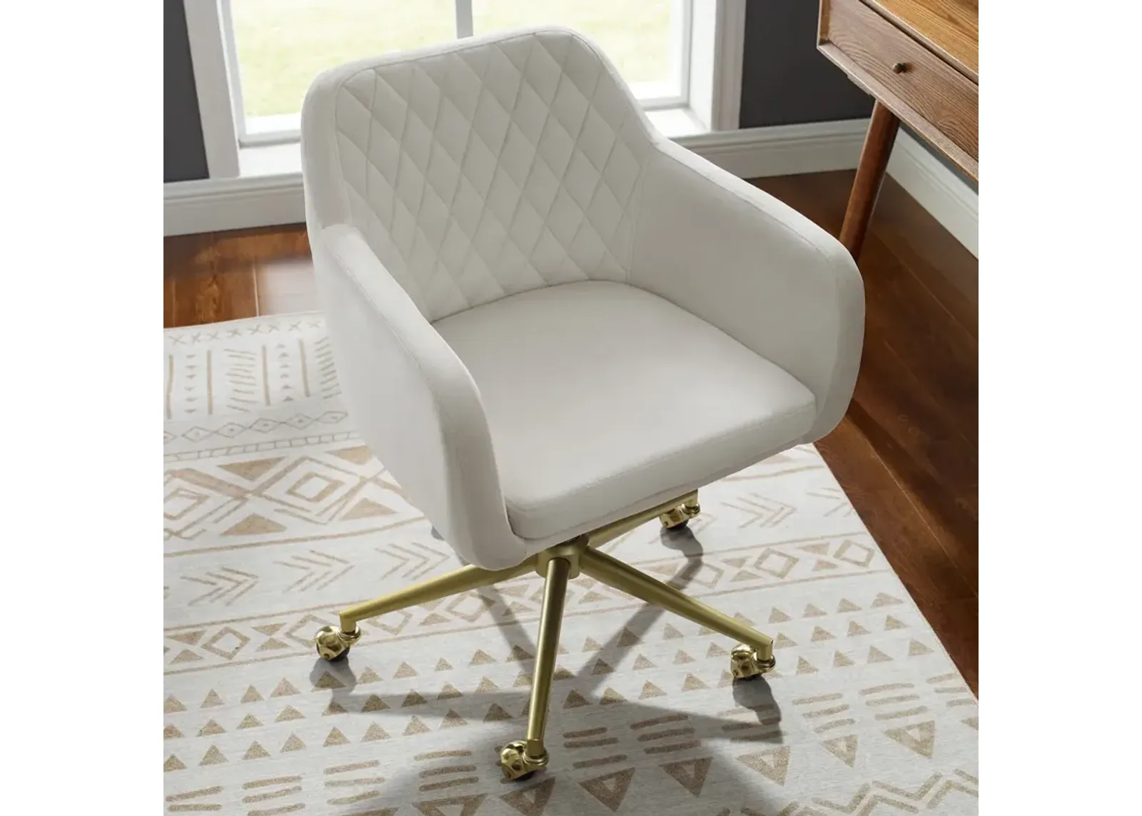 Linon Imogen Quilted Off White Home Office Desk Chair