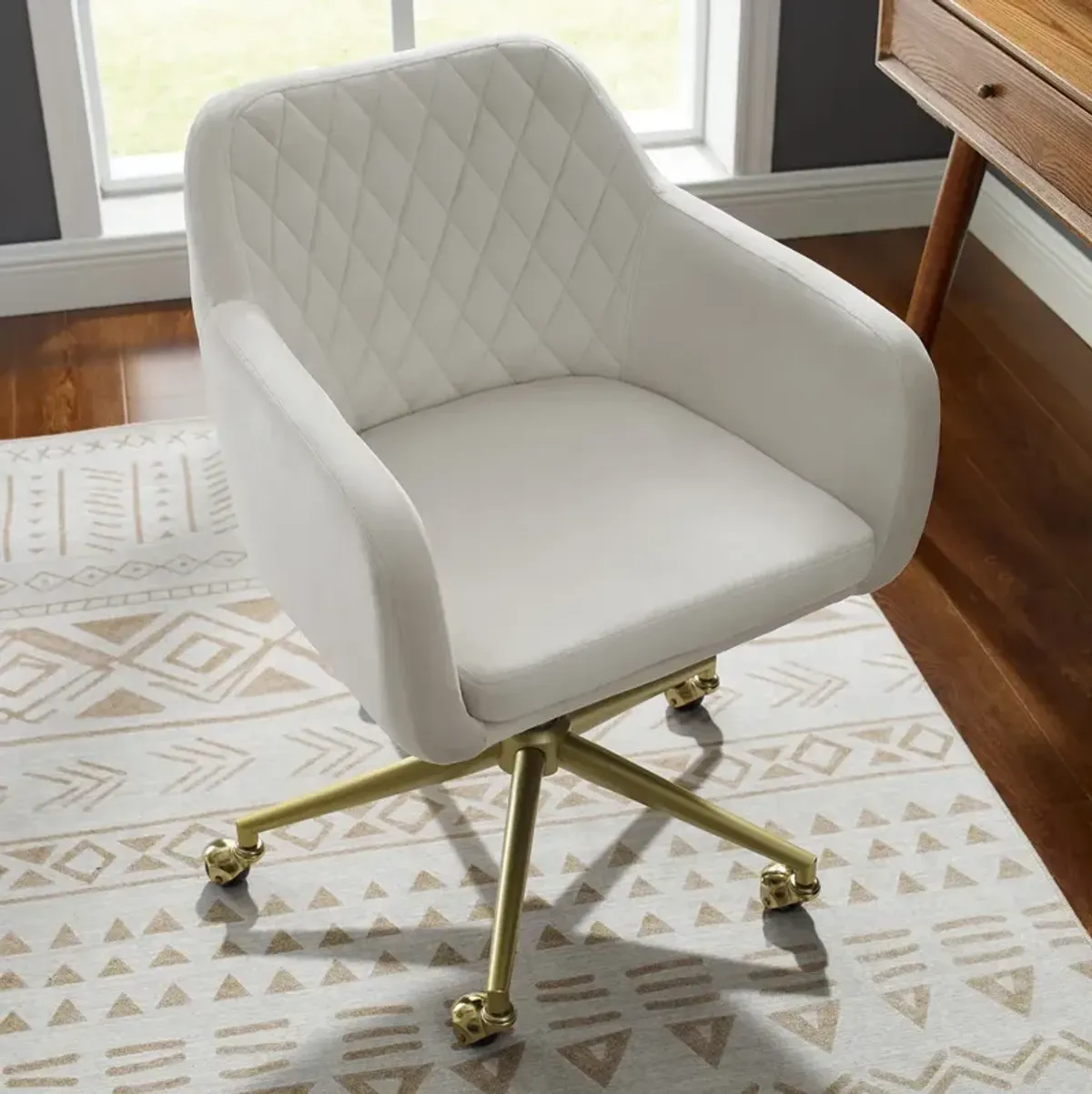 Linon Imogen Quilted Off White Home Office Desk Chair