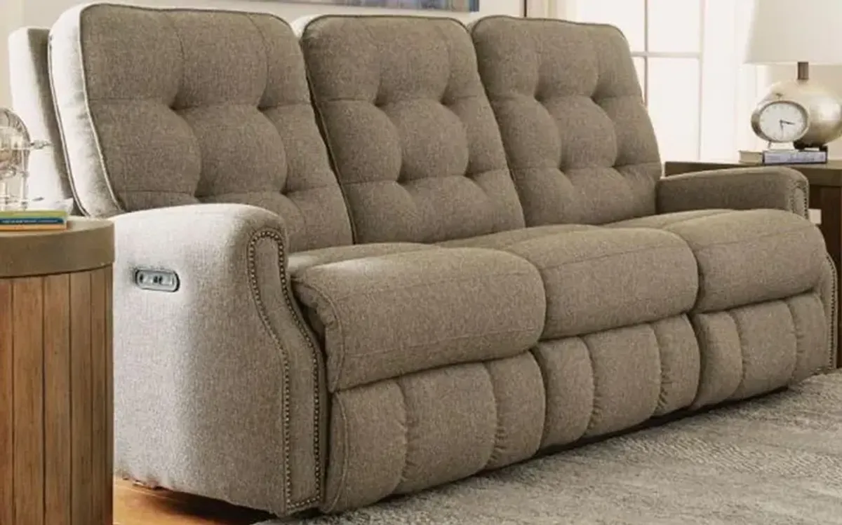 Flexsteel Devon Tan Power Reclining Sofa with Power Headrests