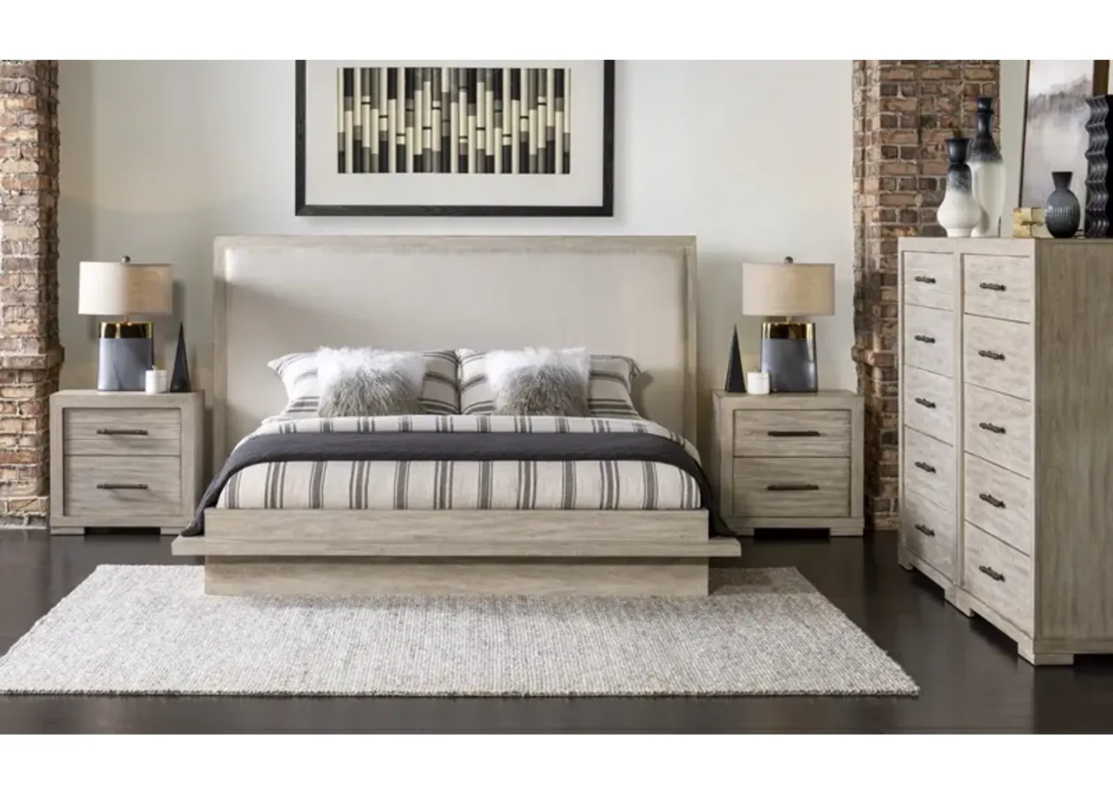 Legacy Classic Complete Upholstered Bed Queen Light Oak Finish Westwood Light