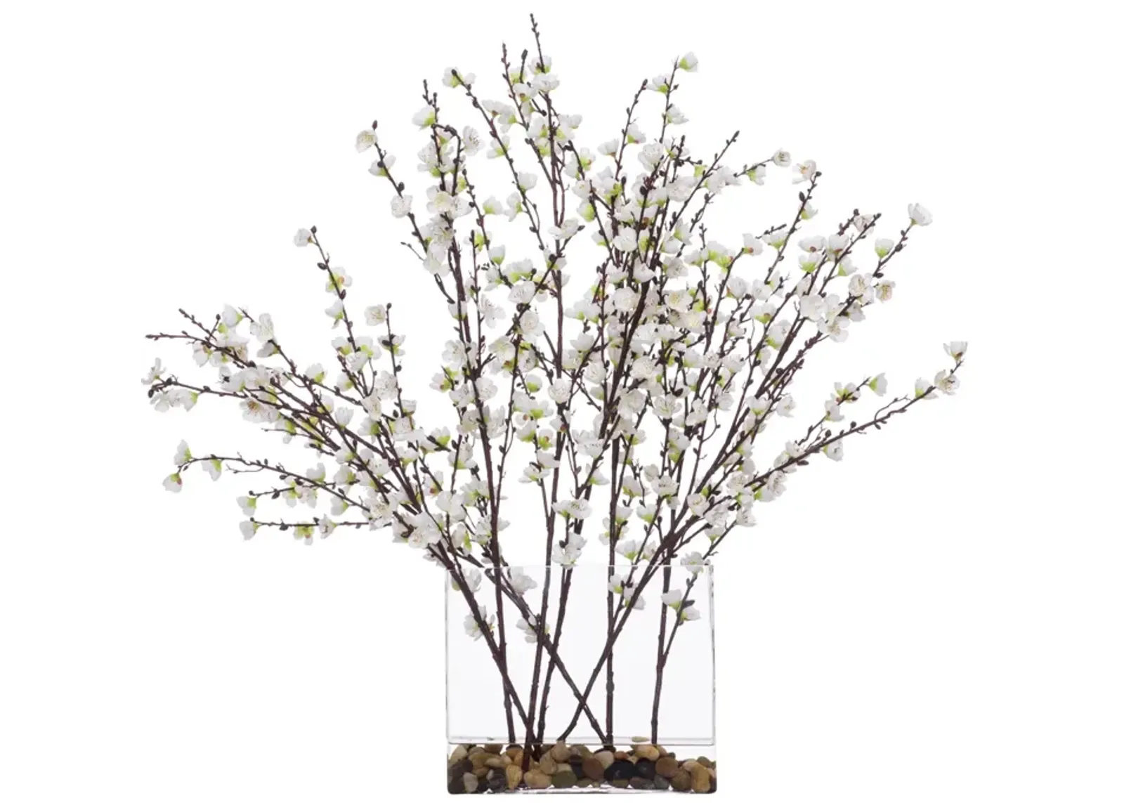 Lux Art White Plum Blossom in Rectangle Glass Waterlike