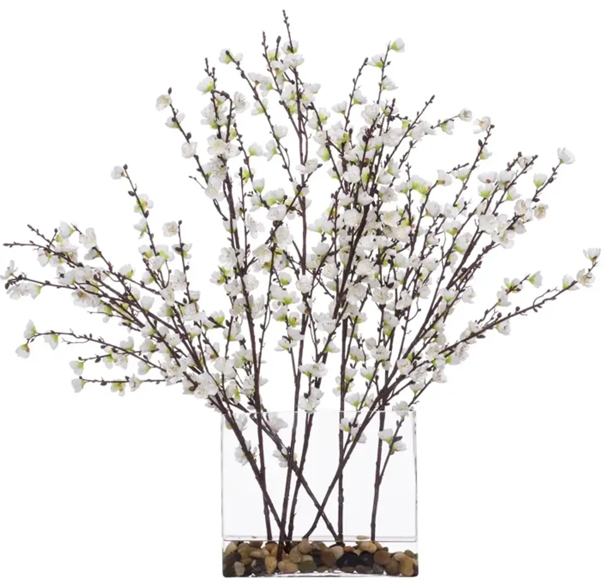 Lux Art White Plum Blossom in Rectangle Glass Waterlike