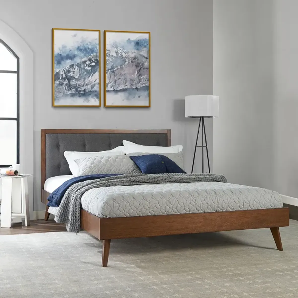 Linon Reid Mid Century Platform Queen Upholstered Bed