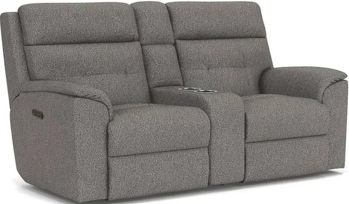 Flexsteel Mason Dark Gray Power Reclining Loveseat with Console & Power Headrests