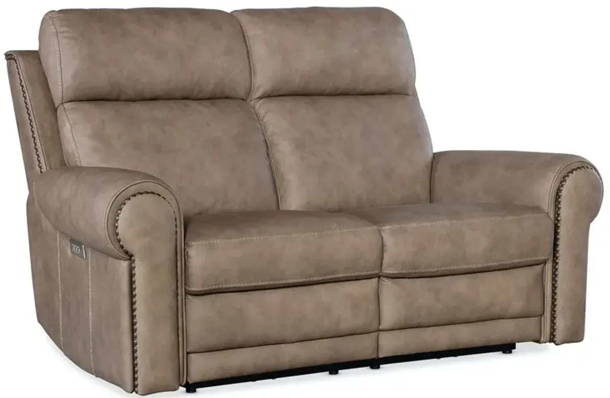 Hooker Furniture Duncan Kalahari Bark Power Leather Loveseat with Power Headrest & Lumbar