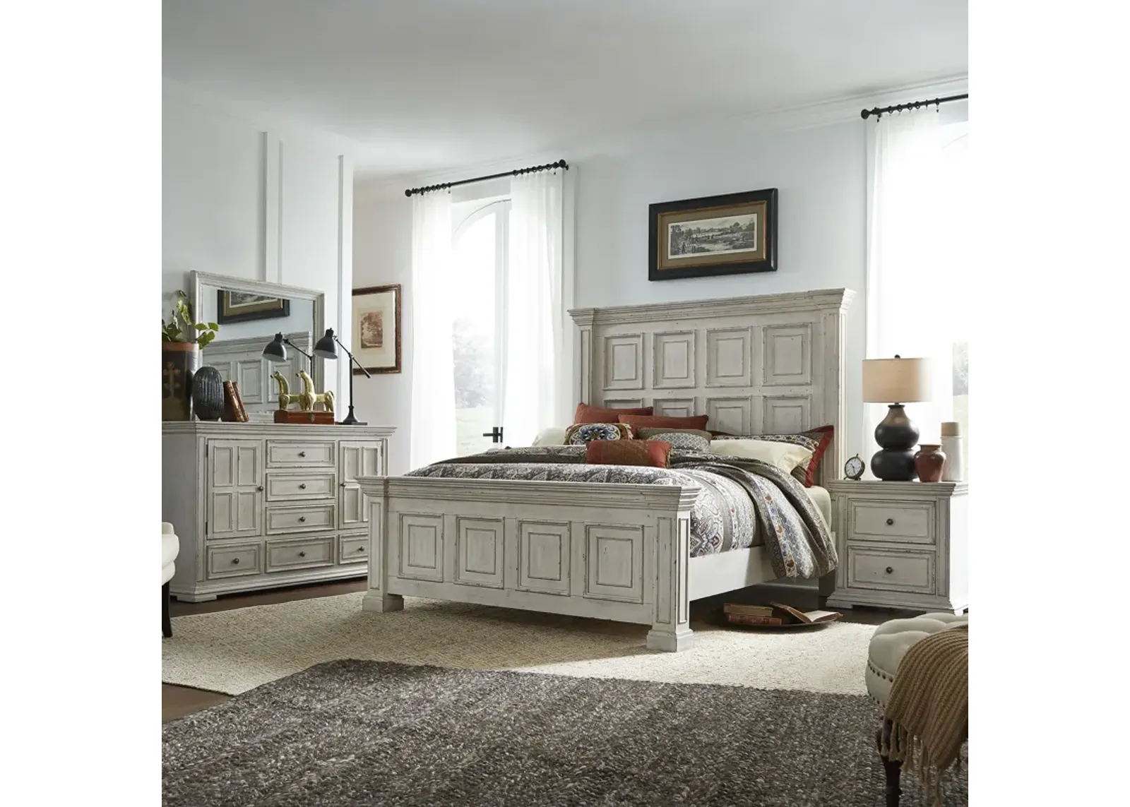 Liberty Furniture Complete California King Set Panel Bed, Dresser, Mirror & Nightstand Big Valley