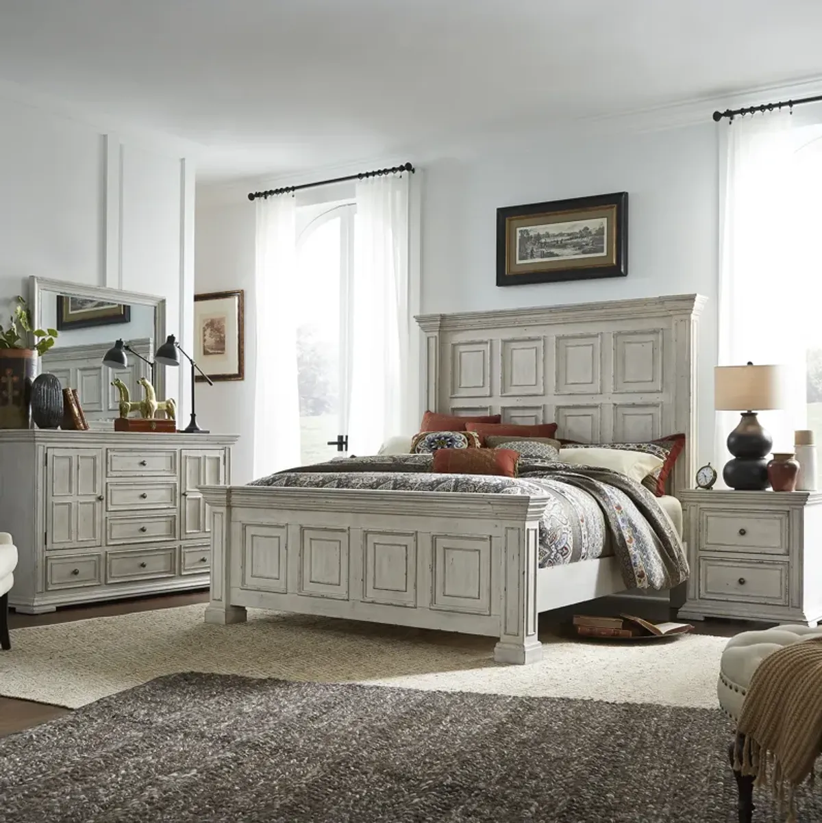 Complete California King Set - Panel Bed, Dresser, Mirror & Nightstand - Big Valley