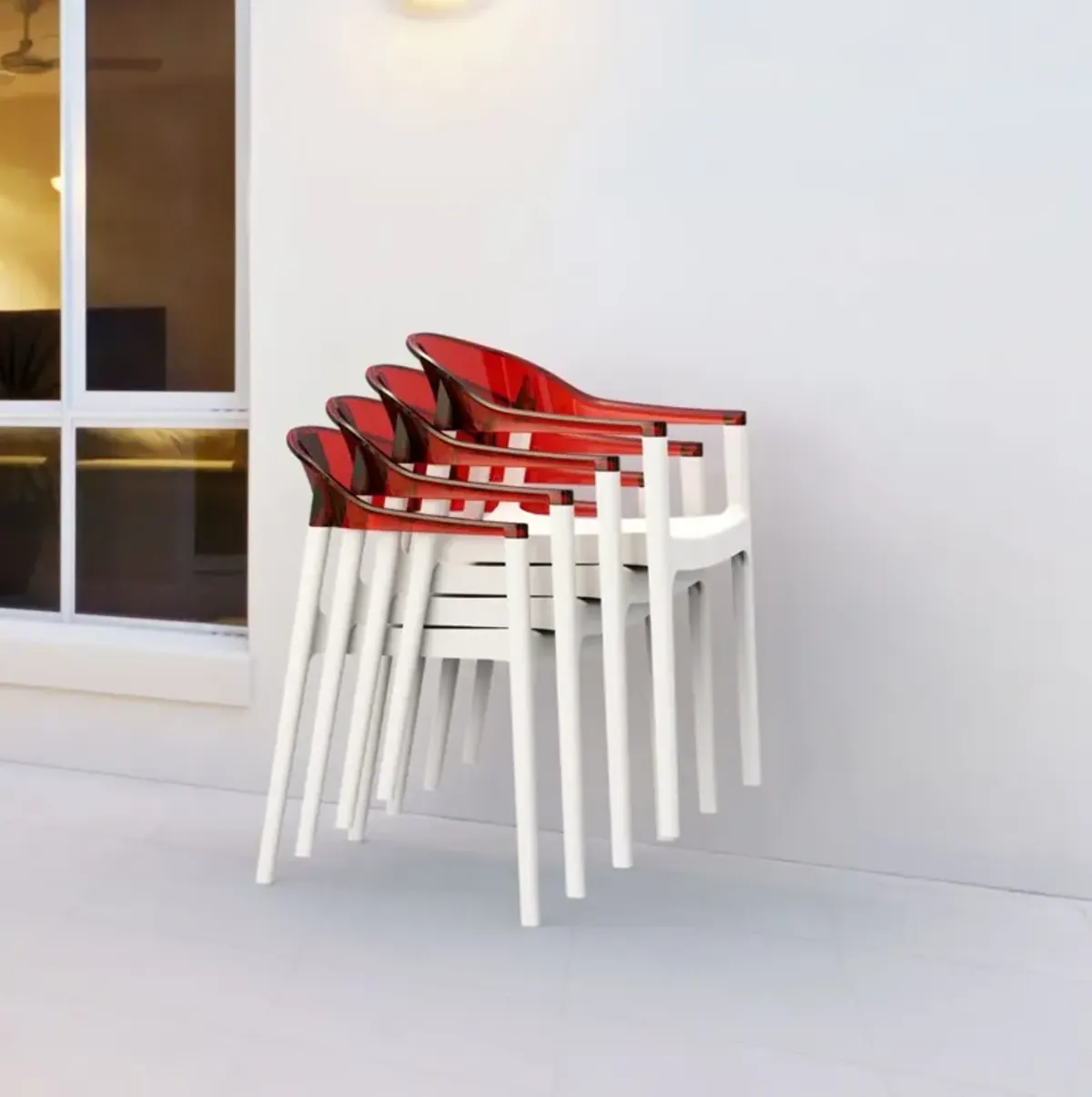 Compamia Carmen Modern Dining Chair White Seat Transparent Red Back