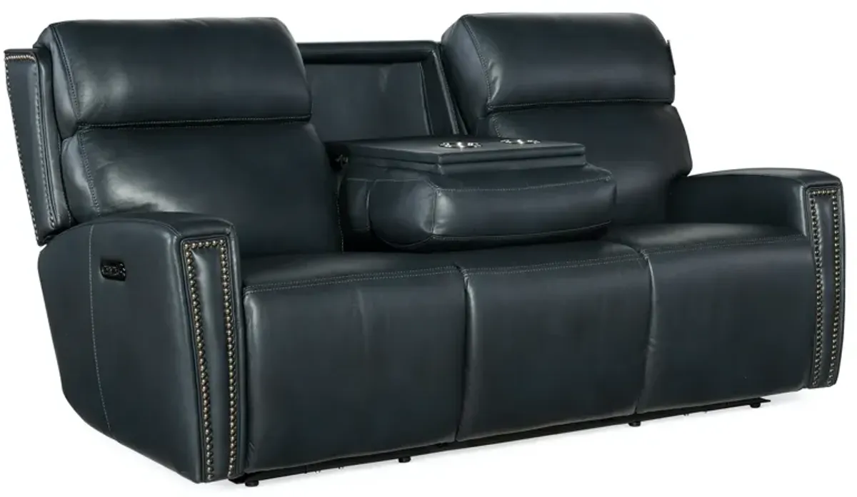 Hooker Furniture Ruthe Salvo Denim Leather Zerog Power Sofa with Power Headrest & Hidden Console