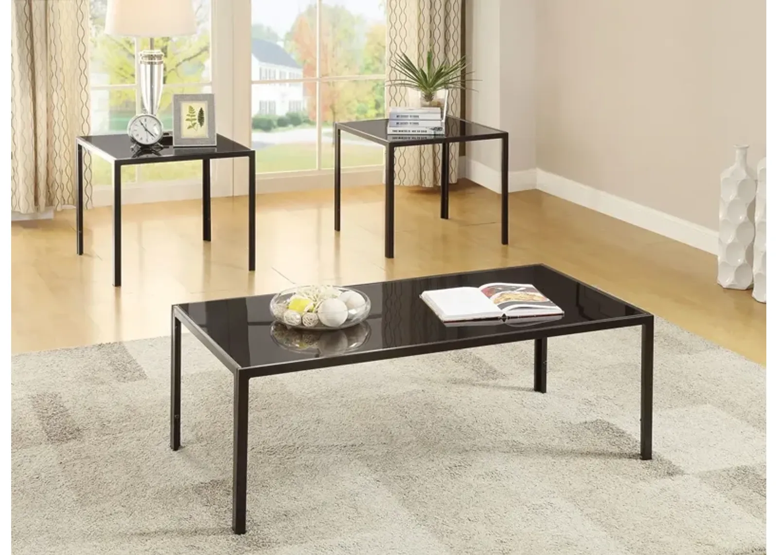 Coaster Brock Rectangular Glass Top Coffee Table Set Black