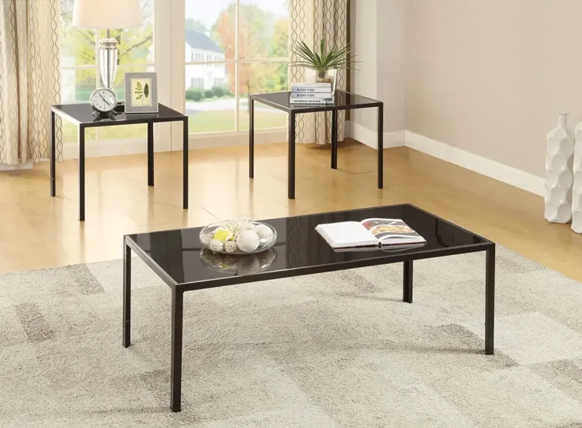 Coaster Brock Rectangular Glass Top Coffee Table Set Black