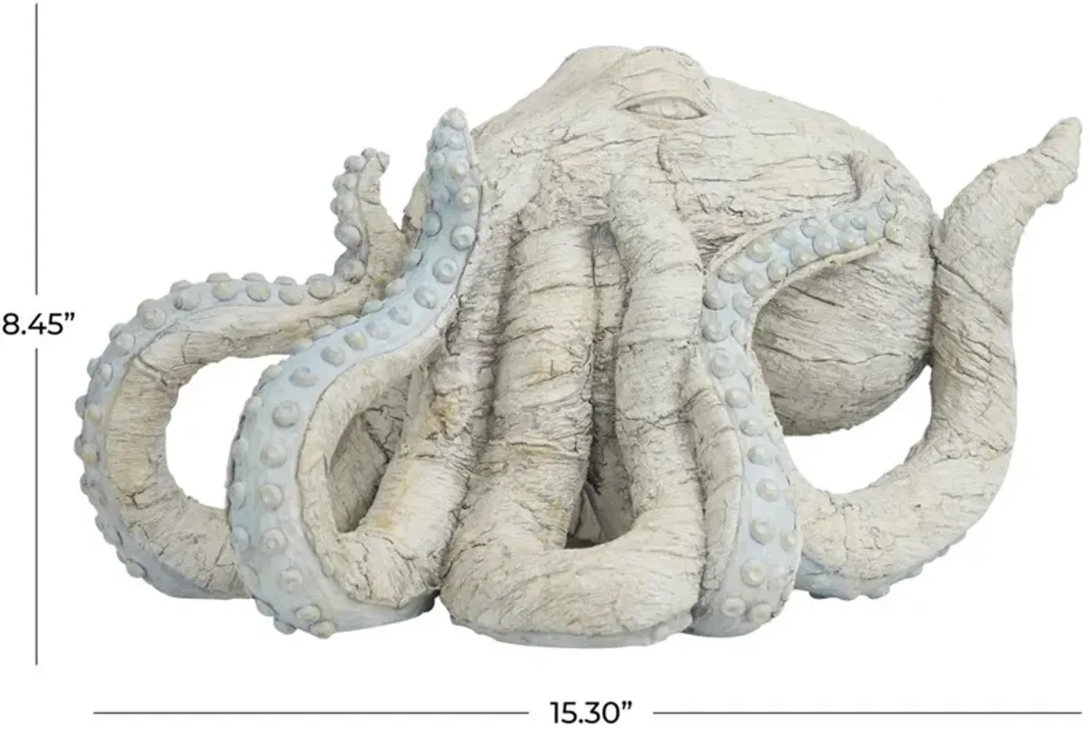 UMA Home Decor Beige Polystone Octopus Sculpture with Light Blue Tentacles