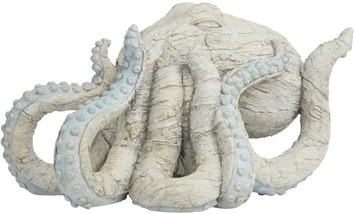 UMA Home Decor Beige Polystone Octopus Sculpture with Light Blue Tentacles