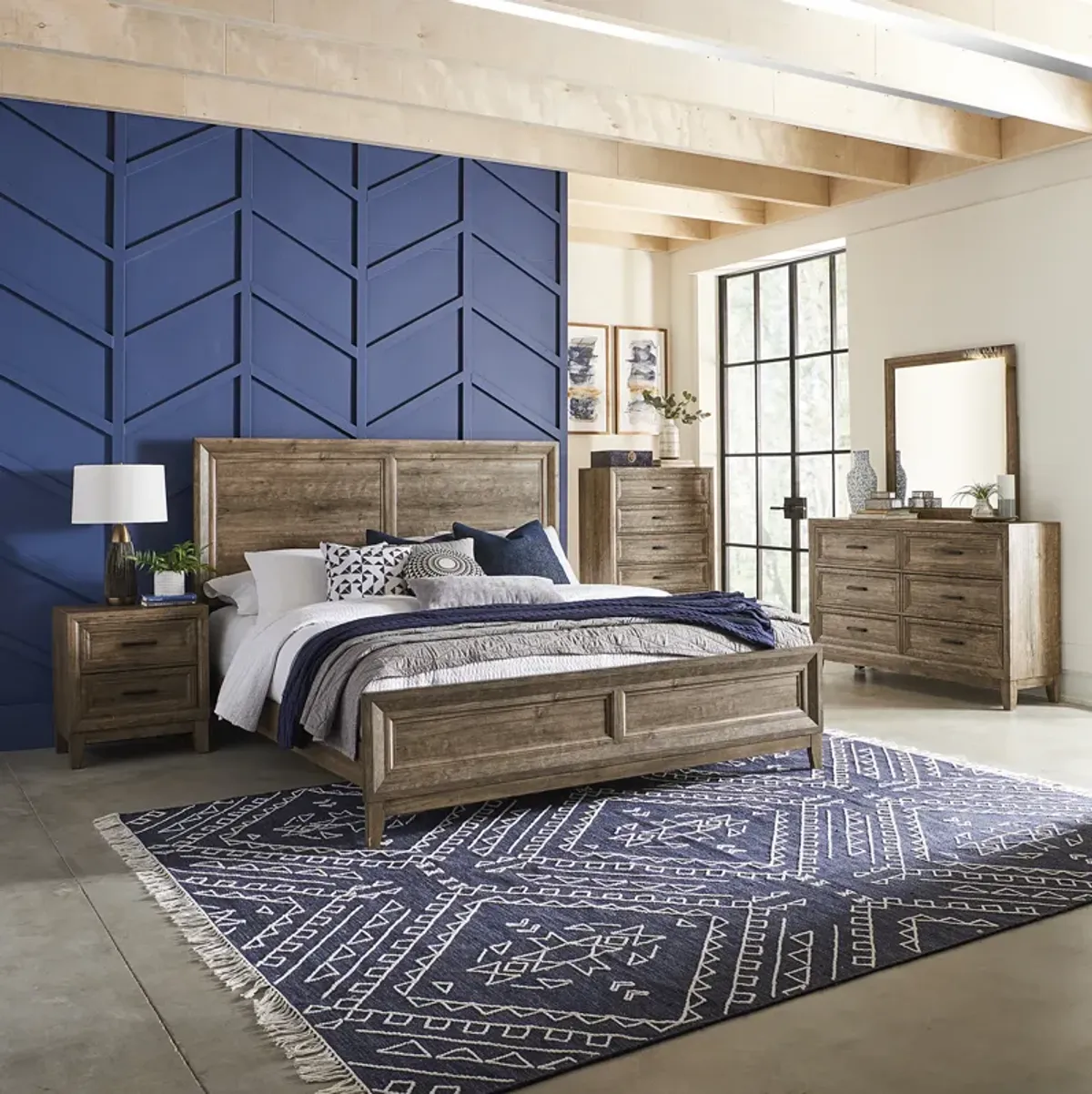 Liberty Furniture Complete King Bedroom Set Panel Bed, Dresser, Mirror, Chest & Nightstand Ridgecrest