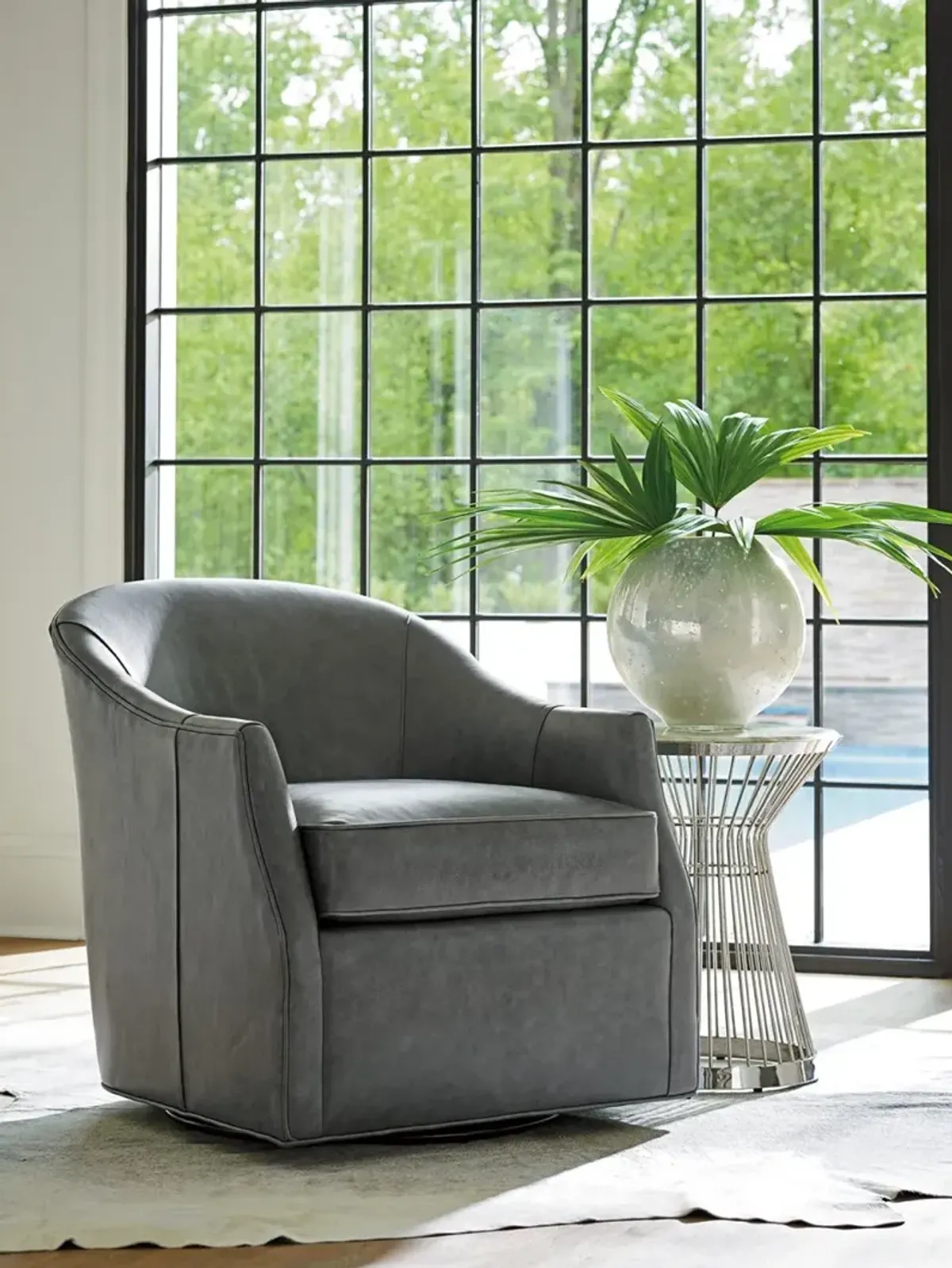 Ariana by Lexington Escala Leather Swivel Barrel Armchair