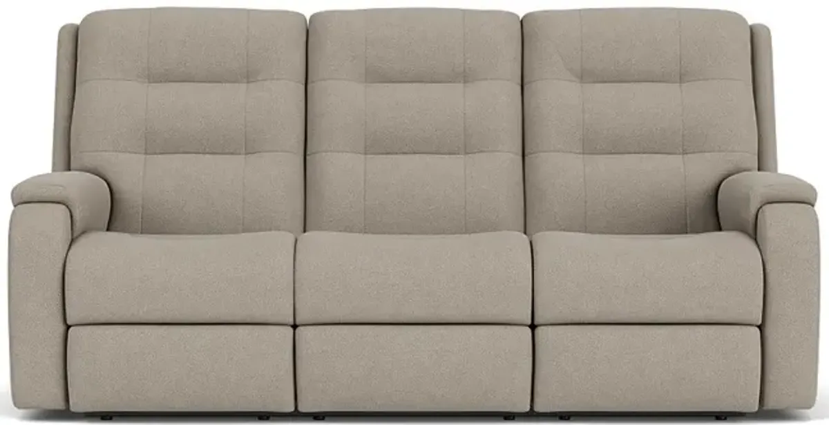 Flexsteel Arlo Fossil Fabric Power Headrest Reclining Sofa with Lumbar