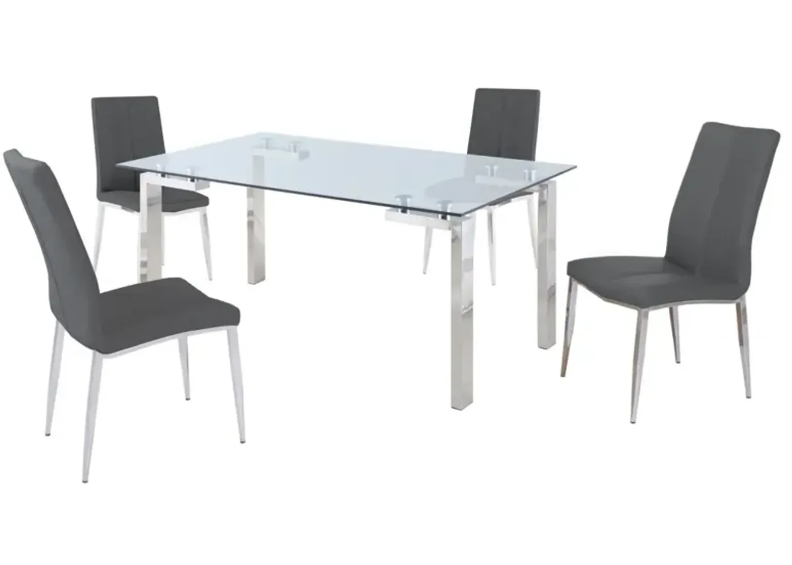 Chintaly 5-Piece Cristina Contemporary Dining Set with Glass Table & Ash Grey Upholstered Chairs