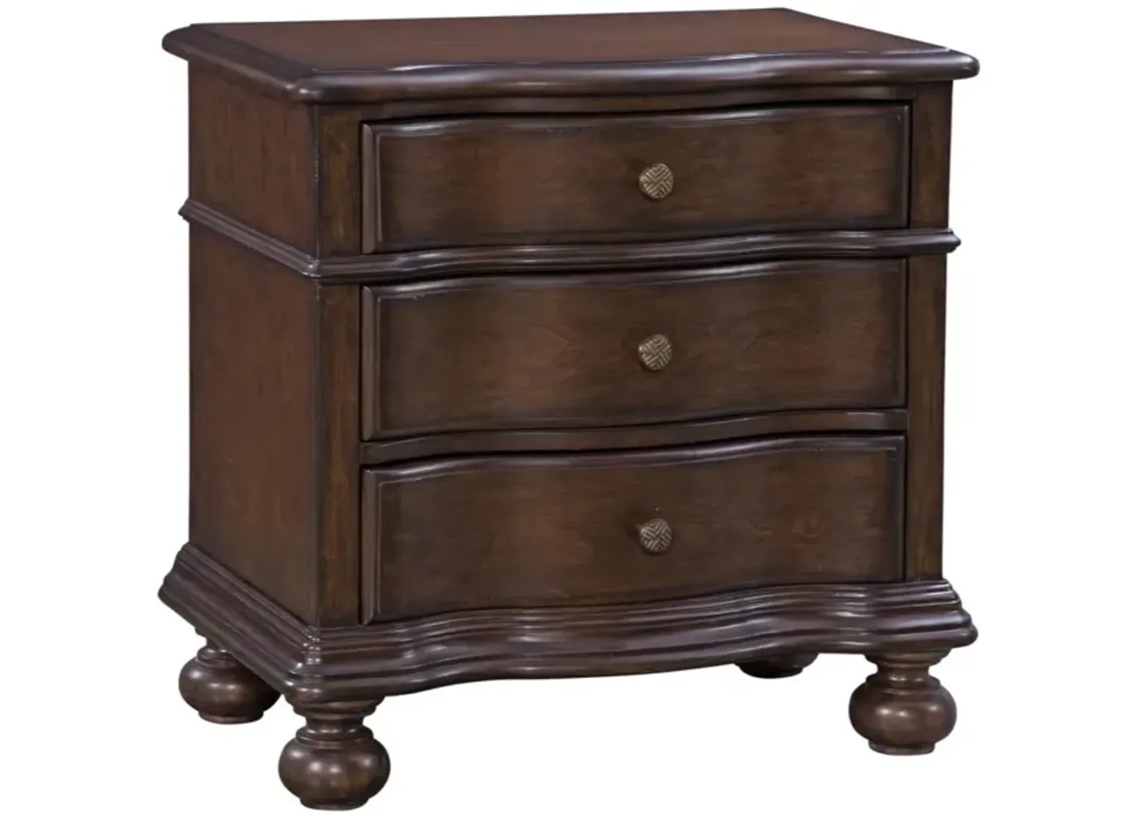 American Woodcrafters Rodanthe Cherry Brunette 4-Piece Panel Bedroom Set Queen Bed Dresser Mirror & 3-Drawer Nightstand