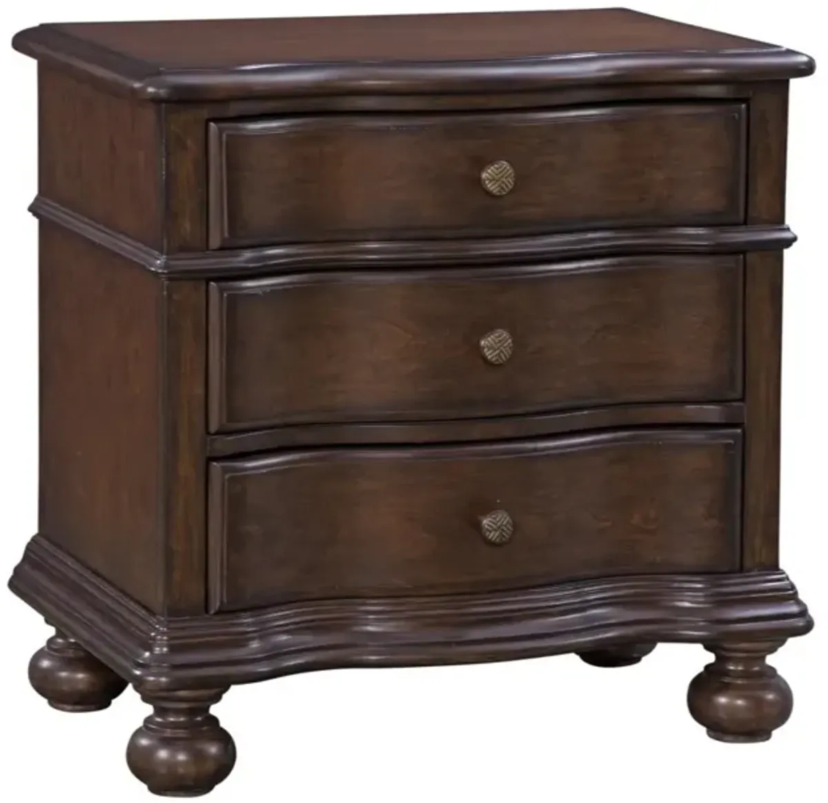 American Woodcrafters Rodanthe Cherry Brunette 4-Piece Panel Bedroom Set Queen Bed Dresser Mirror & 3-Drawer Nightstand