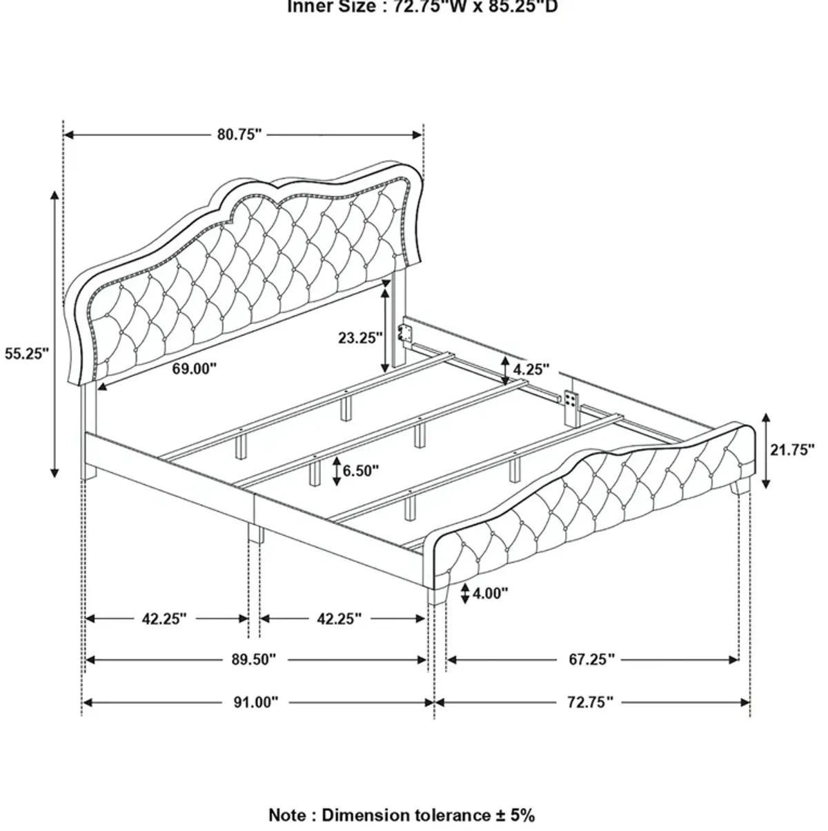 Coaster Bella Upholstered California King Panel Bed Grey