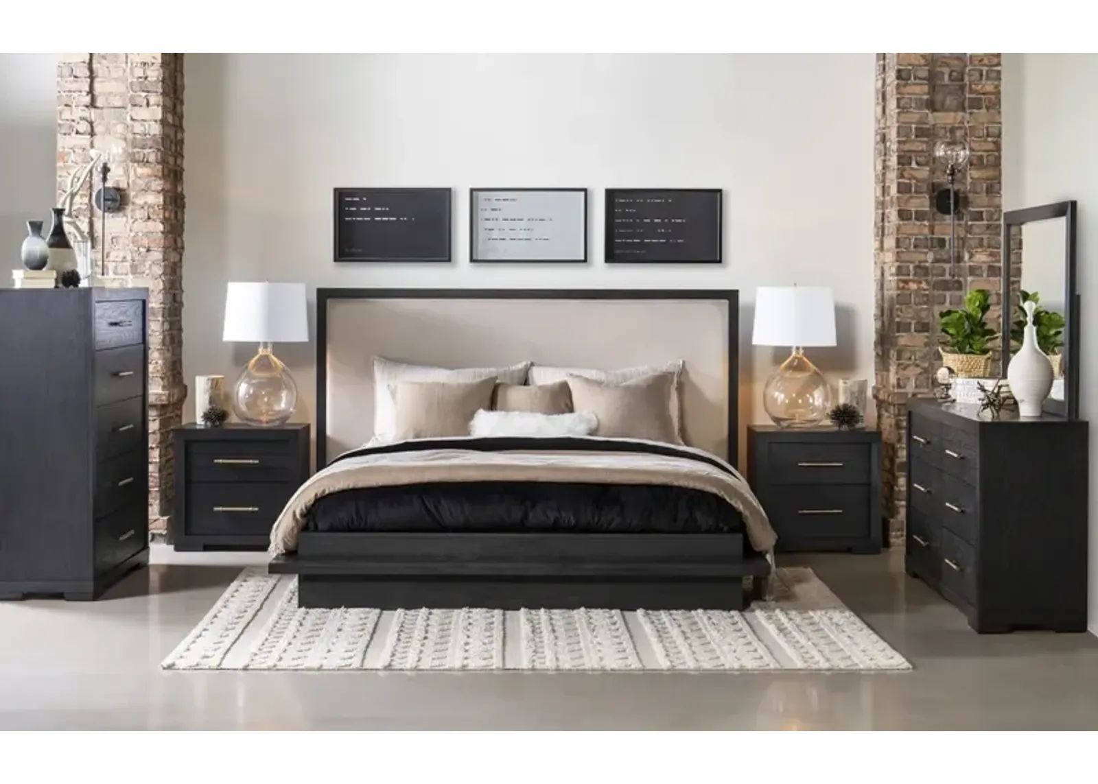 Legacy Classic Complete Upholstered Bed King Dark Oak Finish Westwood Dark