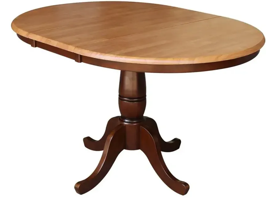 DINING ESSENTIALS 36 INCH EXTENSION TABLE WITH 30 INCH TRADITIONAL PEDESTAL BASE IN CINNAMON/ESPRESSO