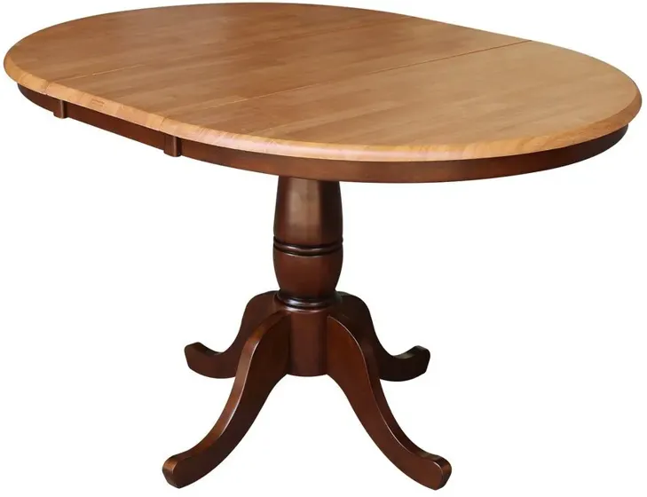 DINING ESSENTIALS 36 INCH EXTENSION TABLE WITH 30 INCH TRADITIONAL PEDESTAL BASE IN CINNAMON/ESPRESSO