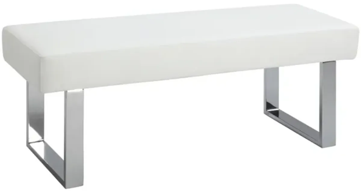 Chintaly Linden White Contemporary Upholstered Dining Bench with Steel Legs