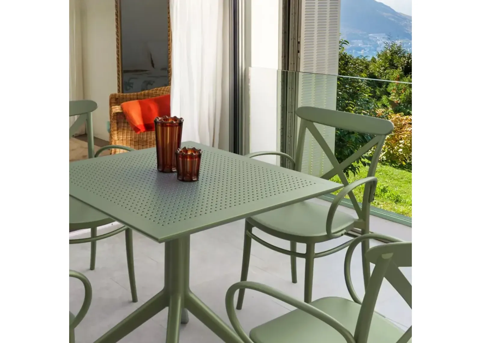 Compamia Cross XL Patio Dining Set with 4 Chairs Olive Green