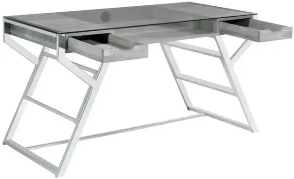 Coaster Emelle 56 Inch Glass Top Writing Desk Grey Driftwood