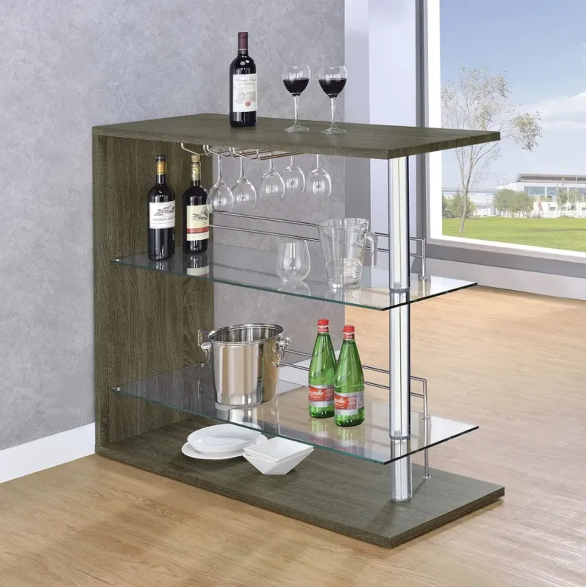 Coaster Prescott Rectangular Home Bar Table Weathered Grey