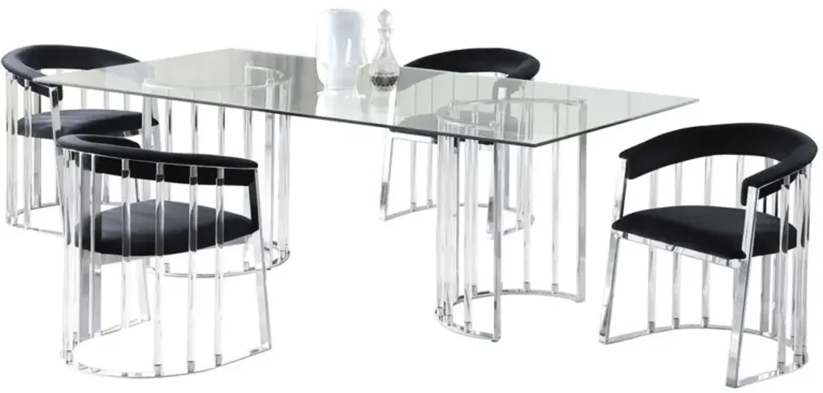 Chintaly Trisha Dining Set with 44 Inch X 84 Inch Glass Top Table & Acrylic Arm Chairs