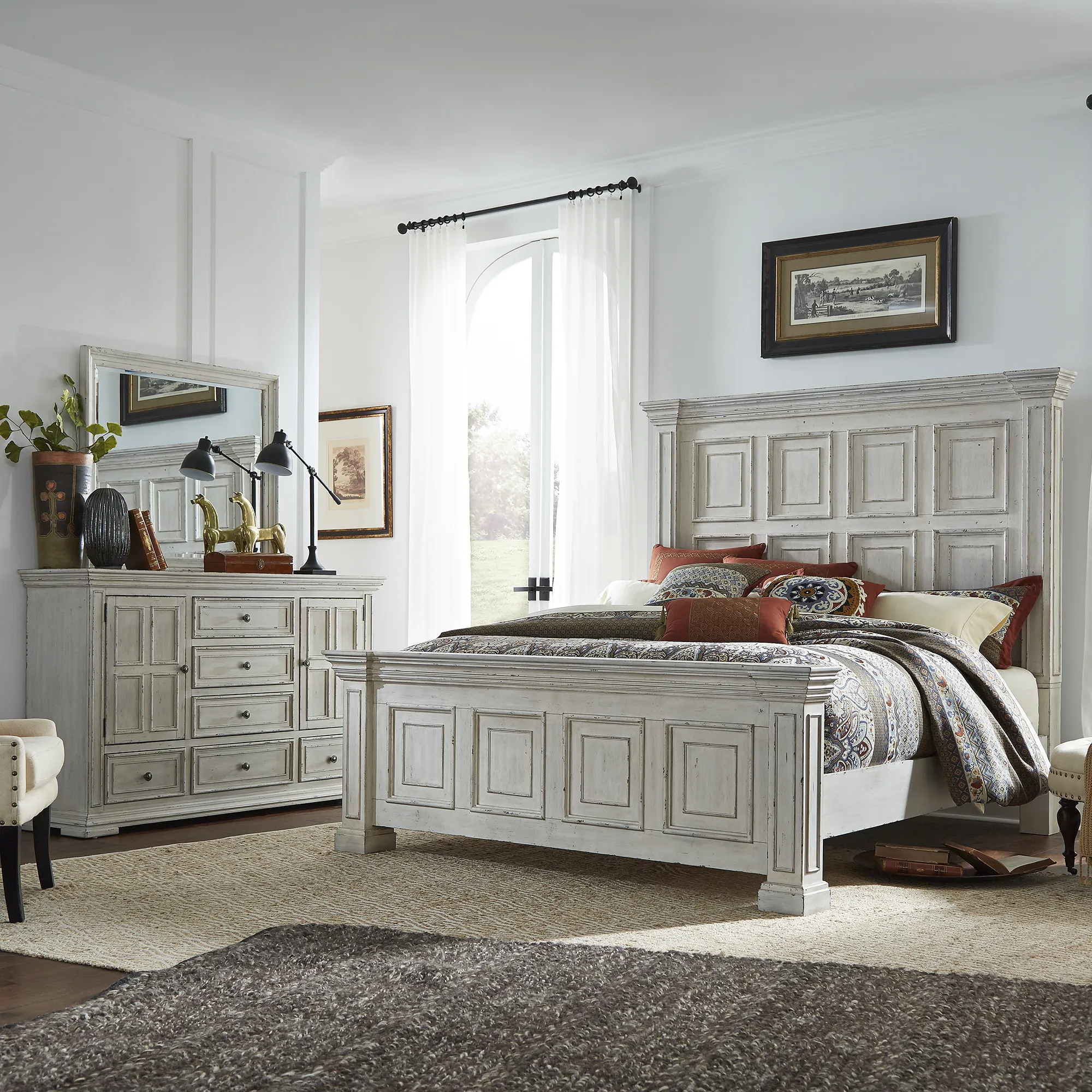 QUEEN PANEL BED DRESSER & MIRROR - BIG VALLEY