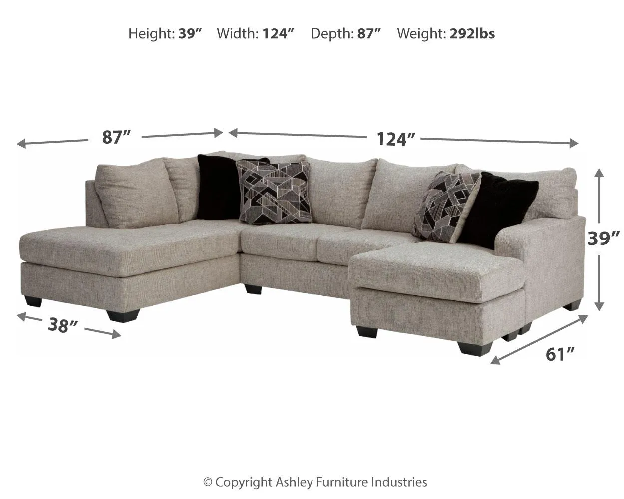 MEGGINSON 2-PIECE SECTIONAL WITH CHAISE STORM BENCHCRAFT