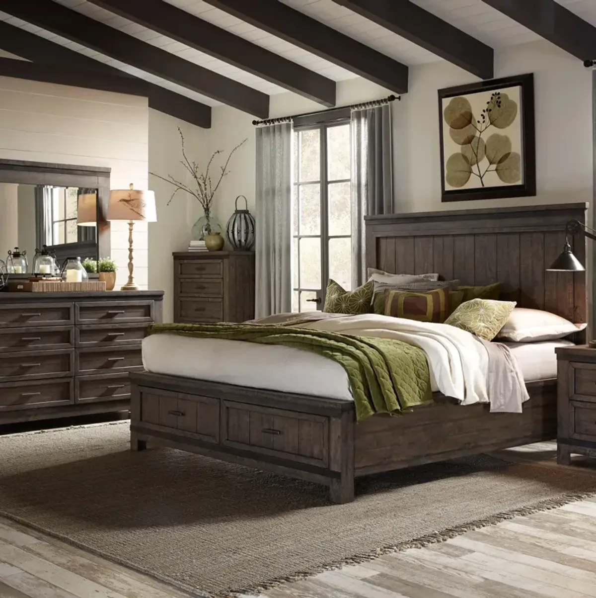 Liberty Furniture Complete Queen Bedroom Set Storage Bed, Dresser & Mirror Thornwood Hills