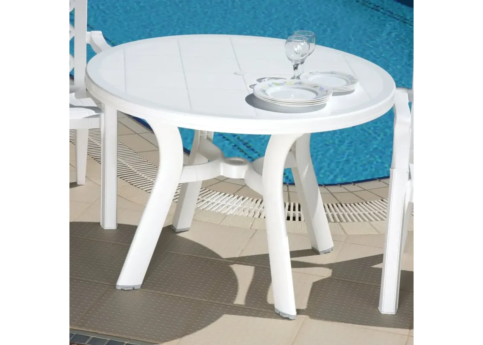 Compamia 42 Inch Truva Resin Round Outdoor Dining Table White