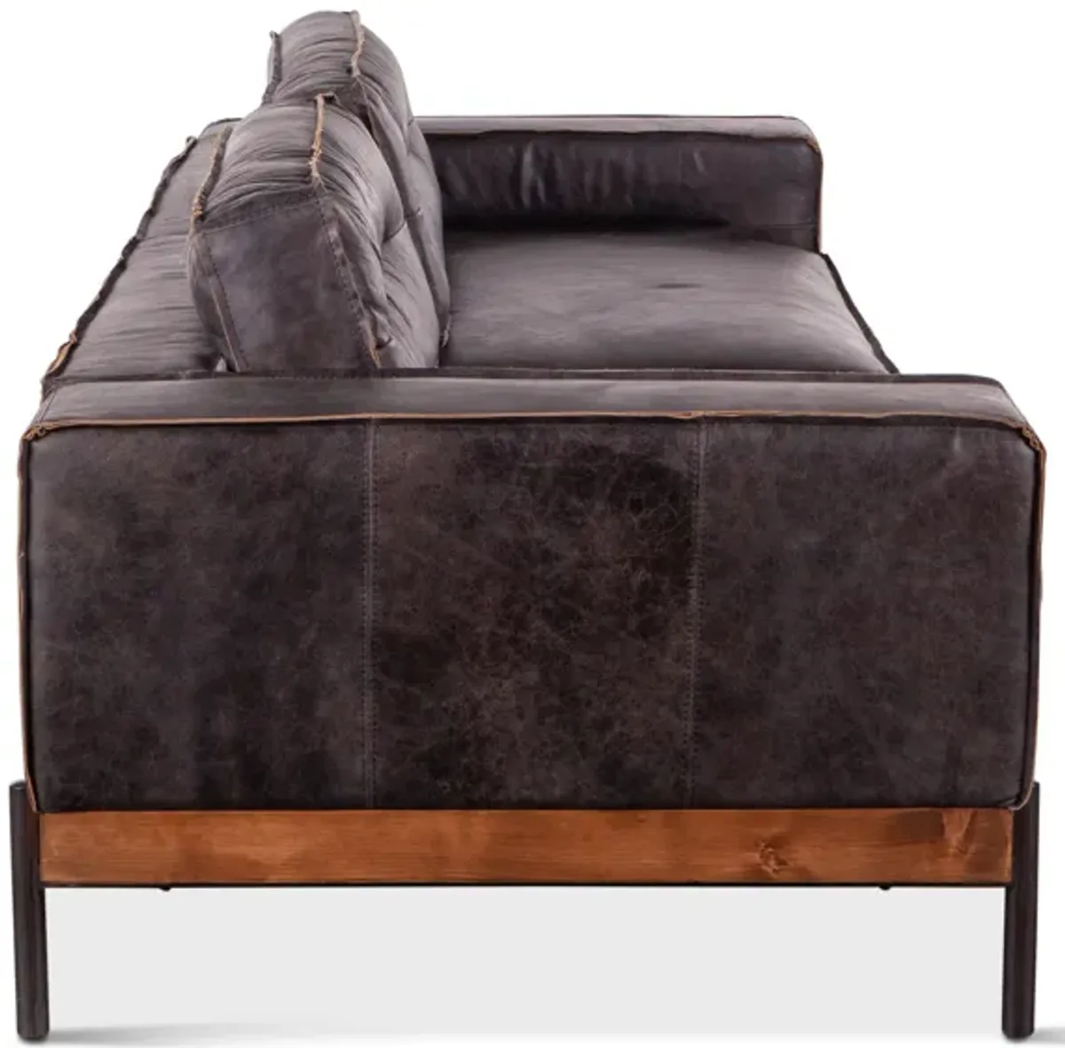 Home Trends Design Portofino Antique Distressed Ebony Leather Sofa