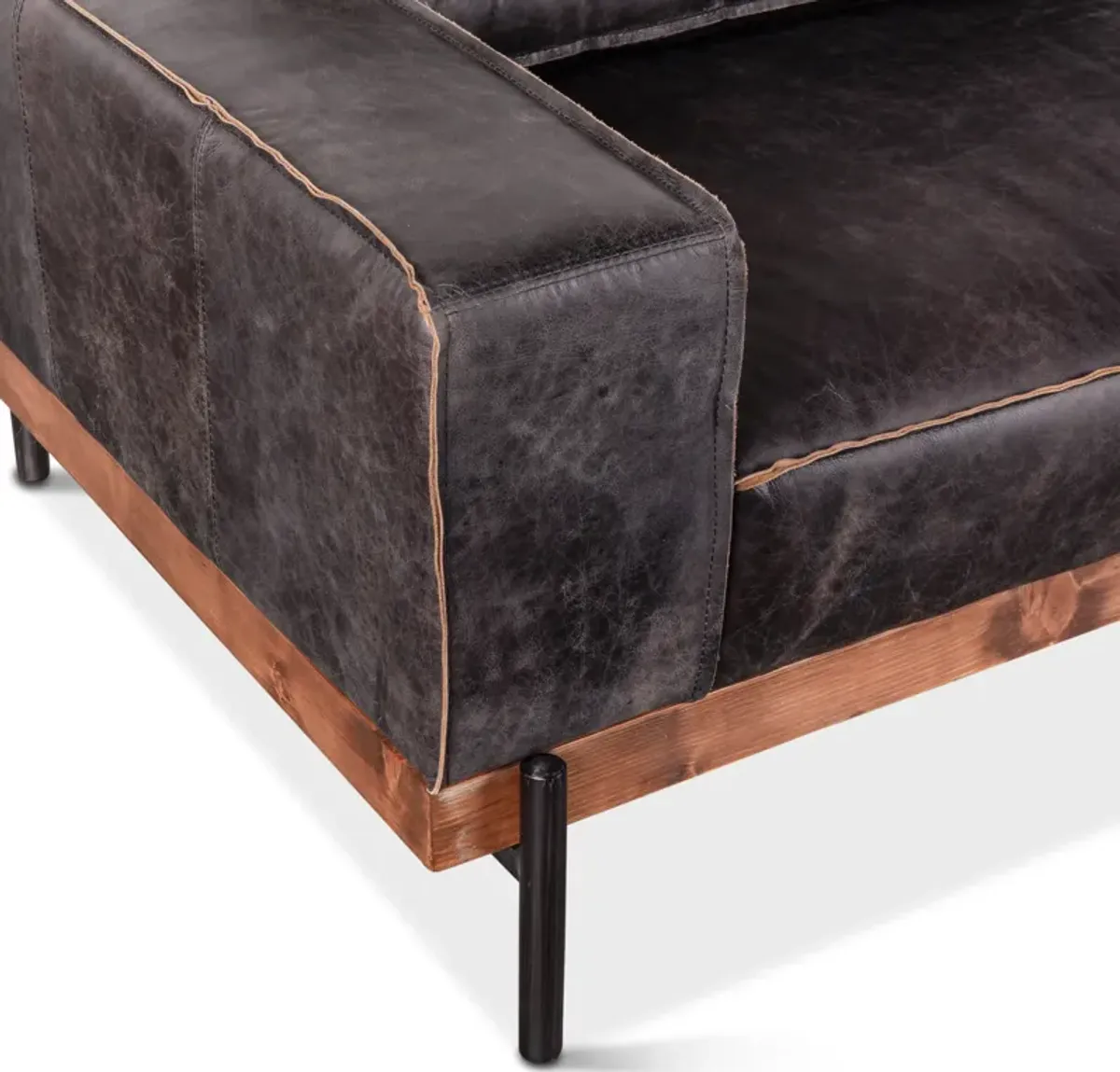 Home Trends Design Portofino Antique Distressed Ebony Leather Sofa