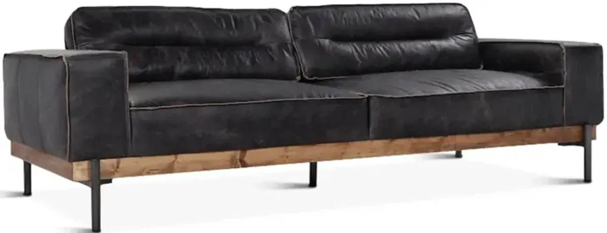 Home Trends Design Portofino Antique Distressed Ebony Leather Sofa