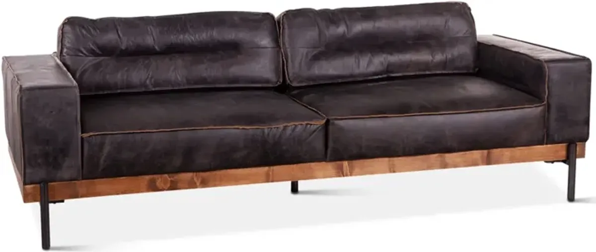 Home Trends Design Portofino Antique Distressed Ebony Leather Sofa