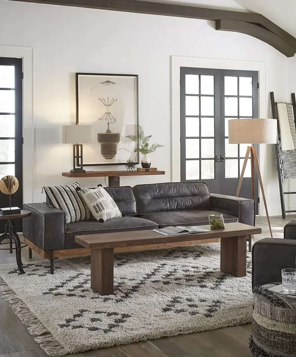 Home Trends Design Portofino Antique Distressed Ebony Leather Sofa