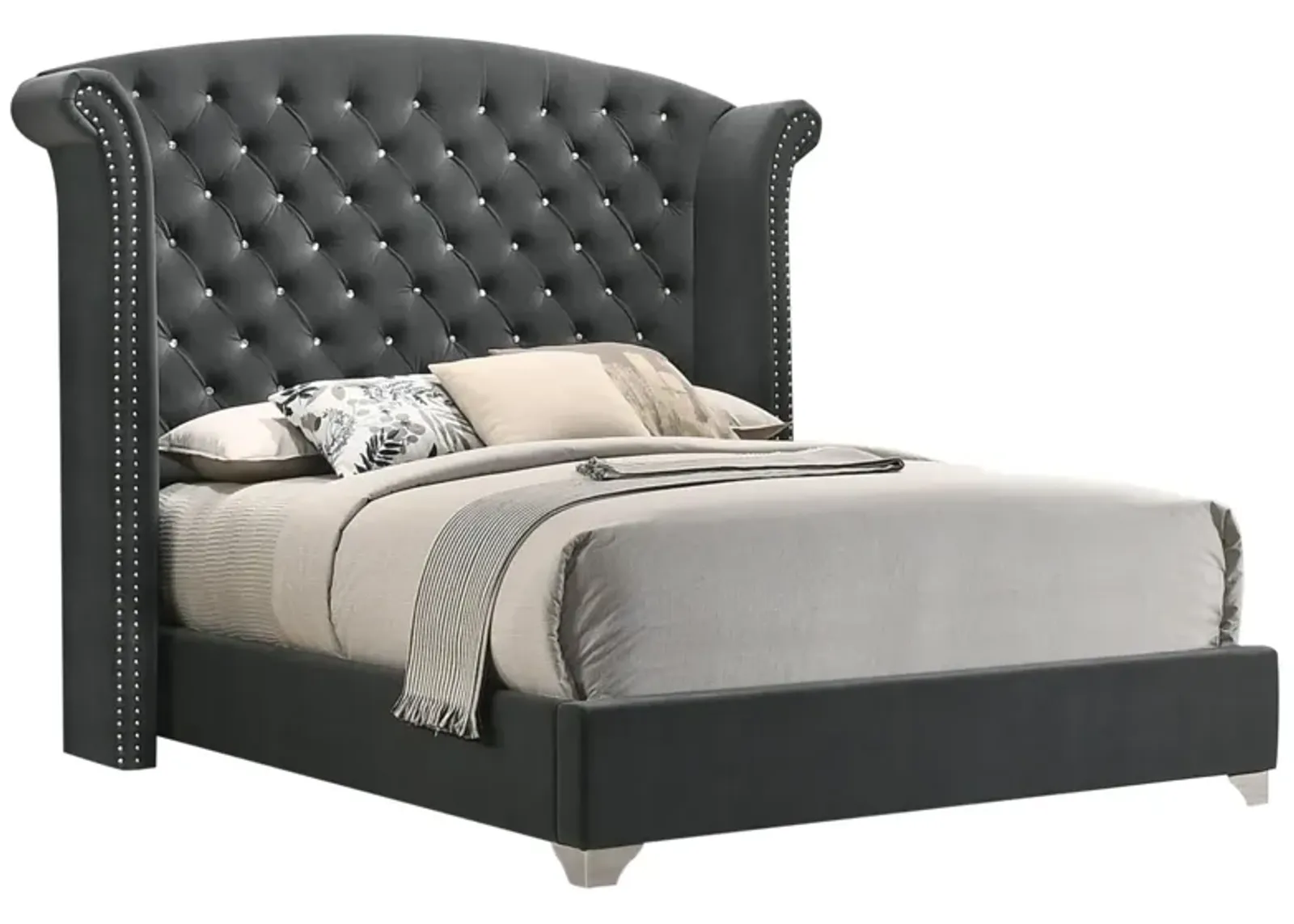 Coaster Melody Upholstered California King Wingback Bed Grey