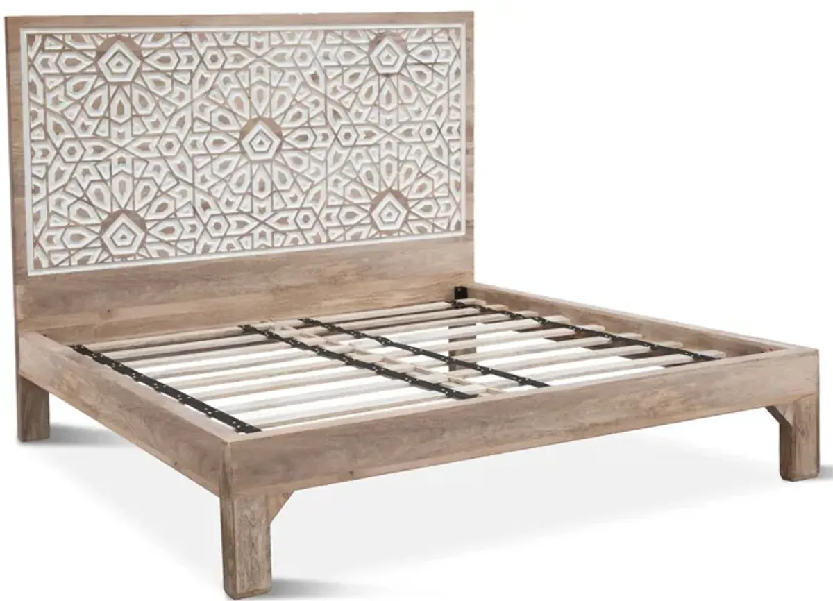 Home Trends Design Tangiers Mango Wood Geometric Carved King Bed