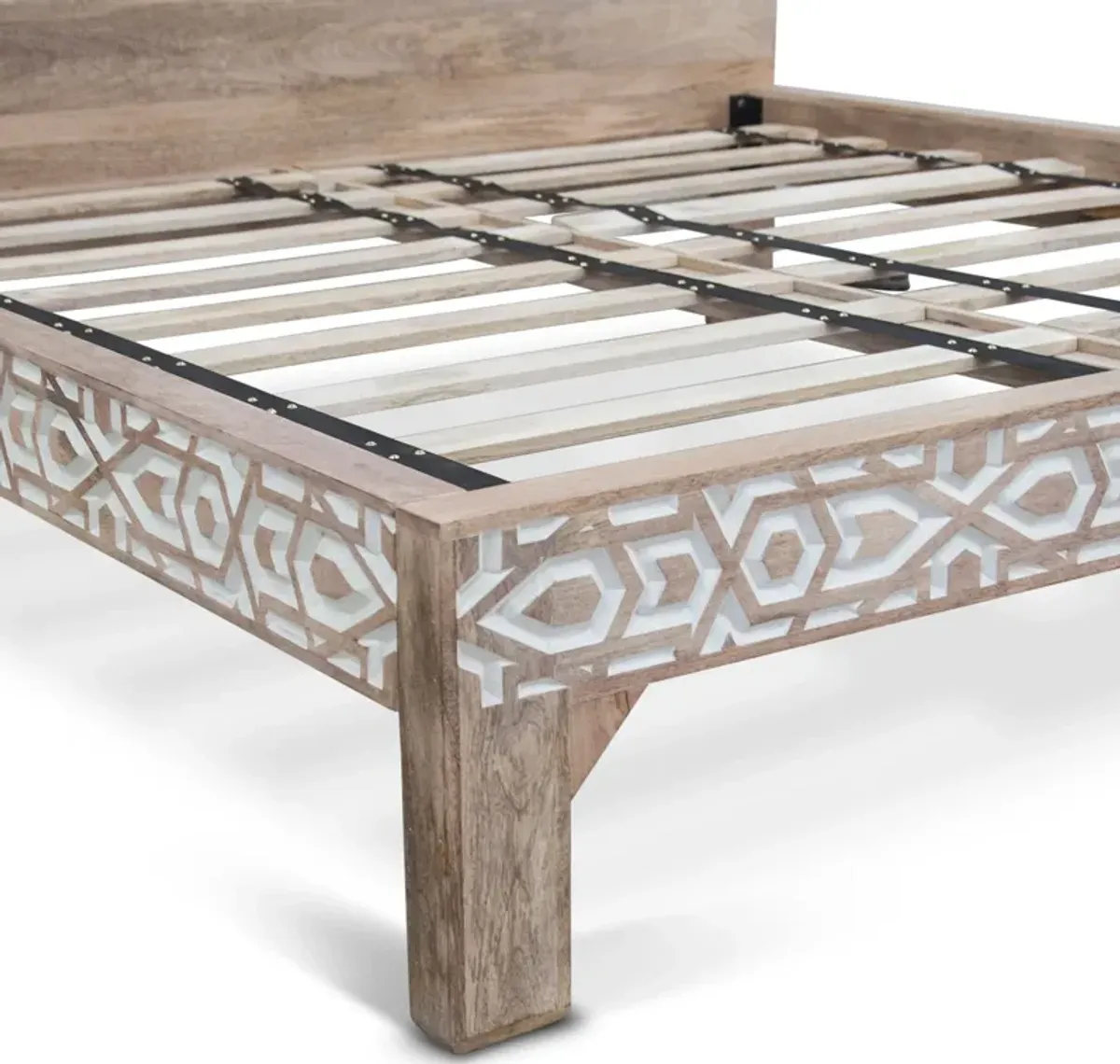 Home Trends Design Tangiers Mango Wood Geometric Carved King Bed