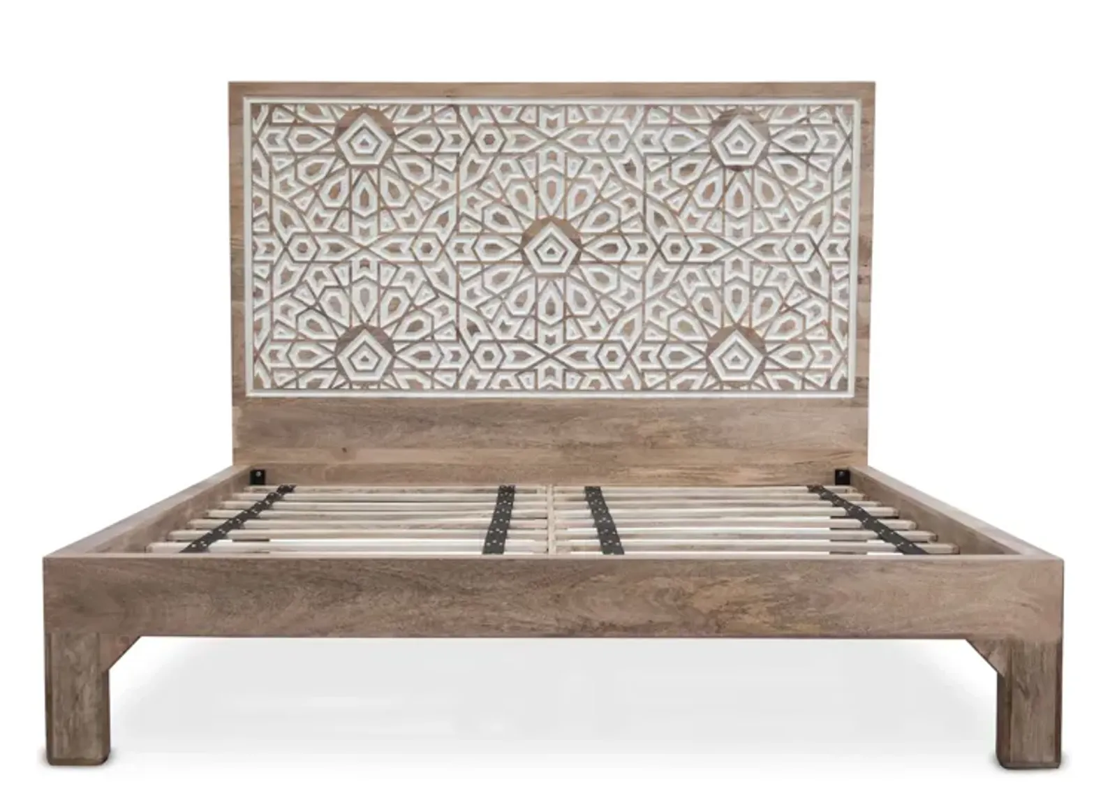 Home Trends Design Tangiers Mango Wood Geometric Carved King Bed