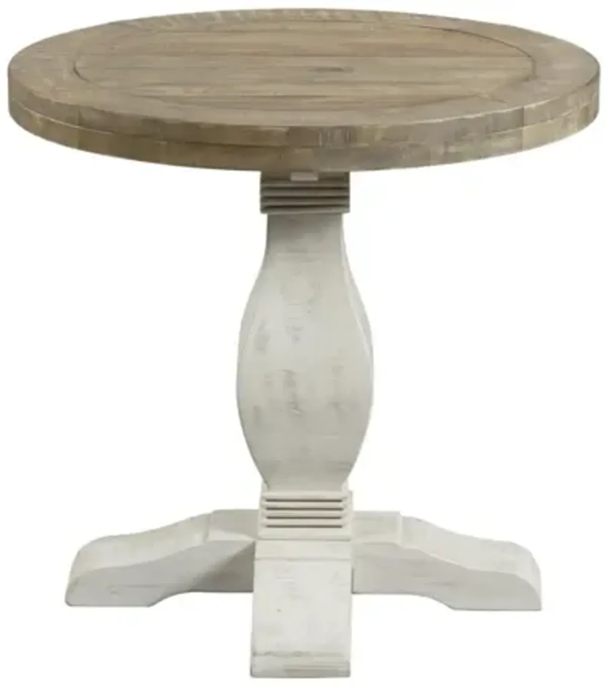 NAPA ROUND END TABLE IN WHITE STAIN & RECLAIMED NATURAL