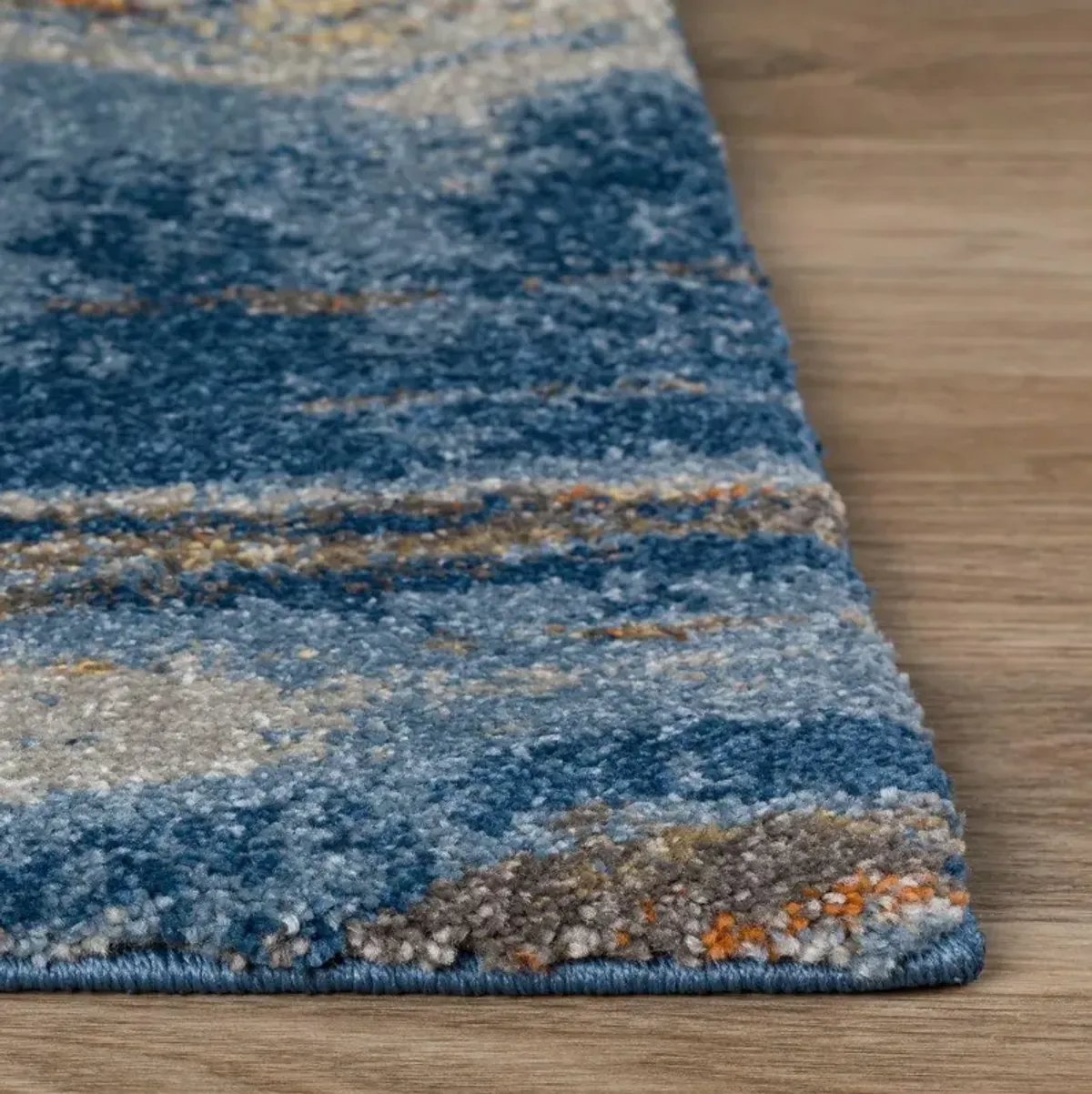 Abstract Strata-Inspired 5'X8' Area Rug in Ocean Blues & Earthy Tones