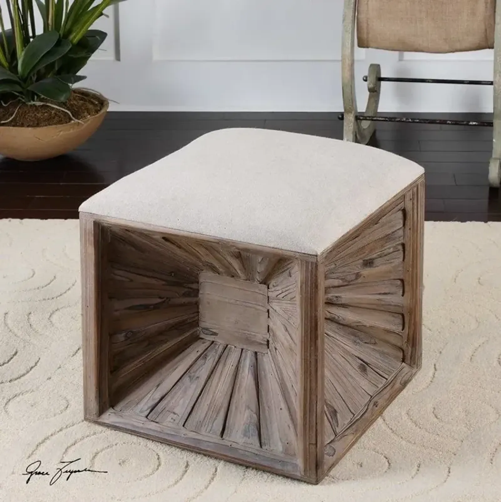 Uttermost Jia Tan Linen Ottoman