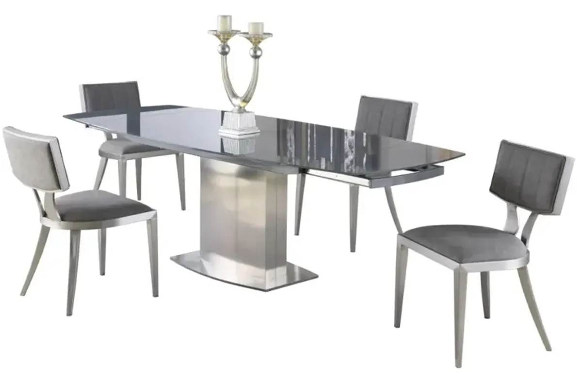 Chintaly Mavis Contemporary Dining Set with Extendable Gray Glass Table & Upholstered Chairs