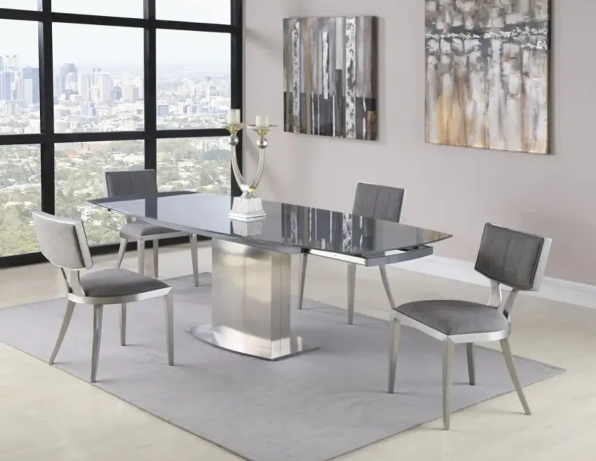 Chintaly Mavis Contemporary Dining Set with Extendable Gray Glass Table & Upholstered Chairs